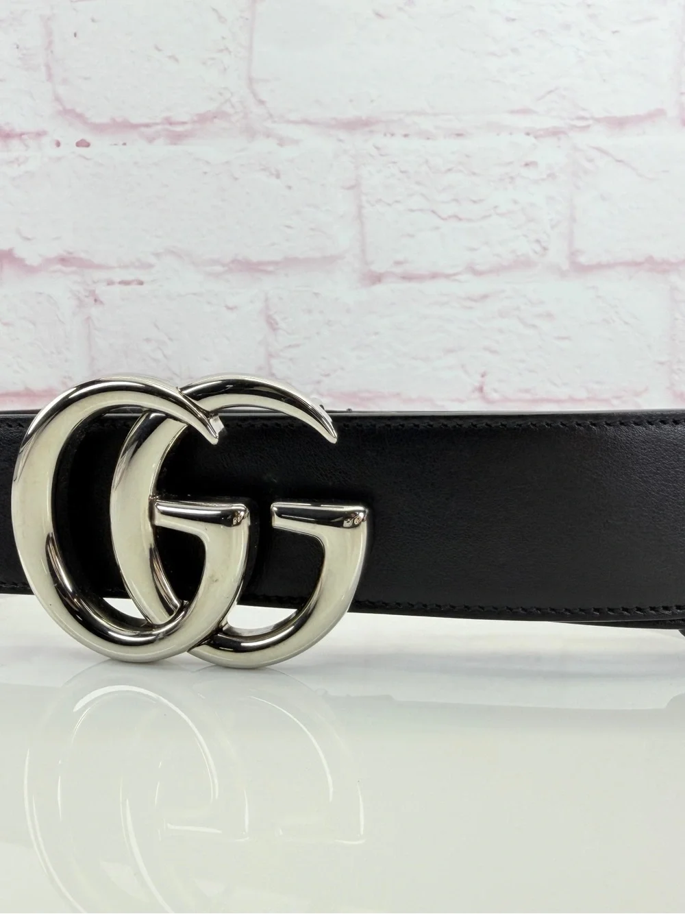 Authentic Gucci Marmont Wide Double GG Black Leather Belt 400593 80/32